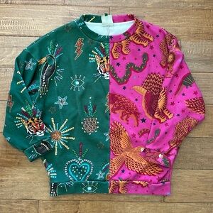 Farm Rio Oversized Green/Pink Sweatshirt Small